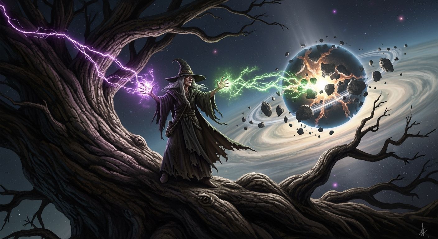 Witch Channels Cosmic Energy in Dark Fantasy Art