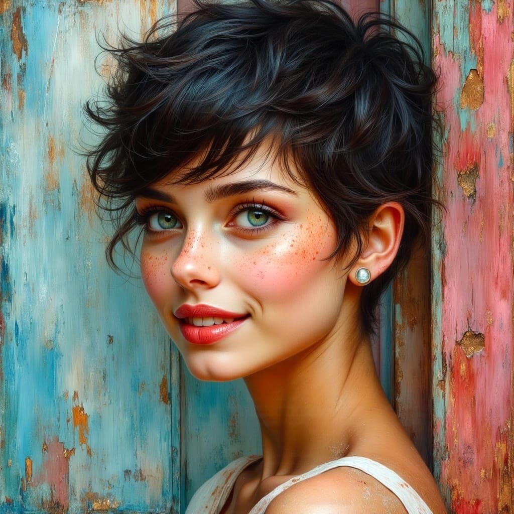 Smiling Woman Portrait in Vibrant Photorealistic Style