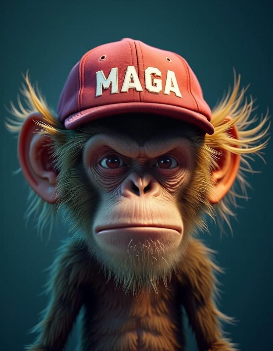 Grumpy Monkey with Red Cap: Detailed Matte Painting
