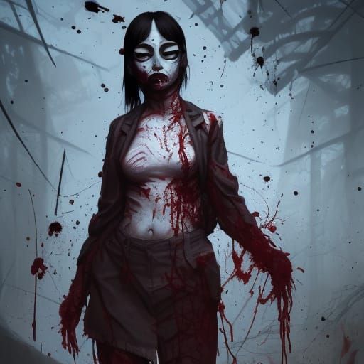 Creepy Girl with Weapon in Horror Manga Style