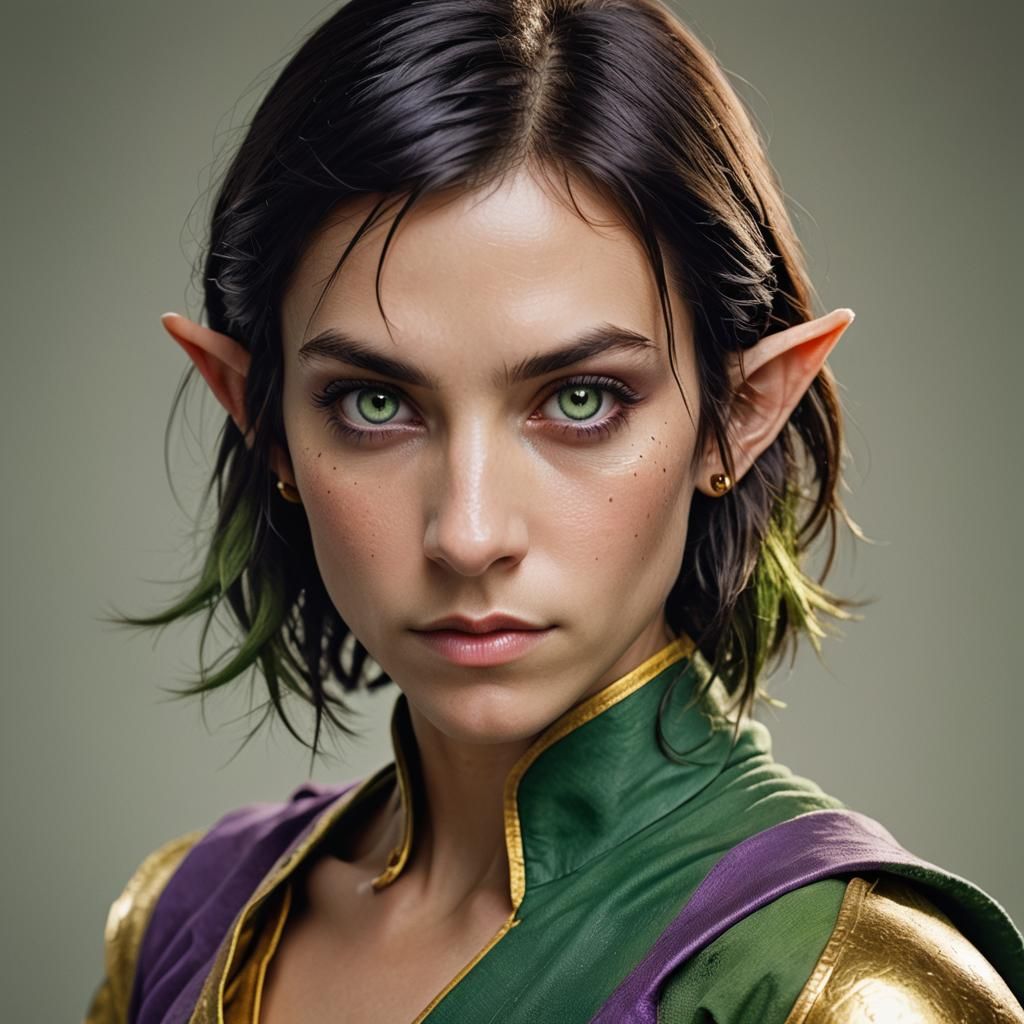 High-Contrast Portrait of a Violet-Eyed Elf Martial Artist