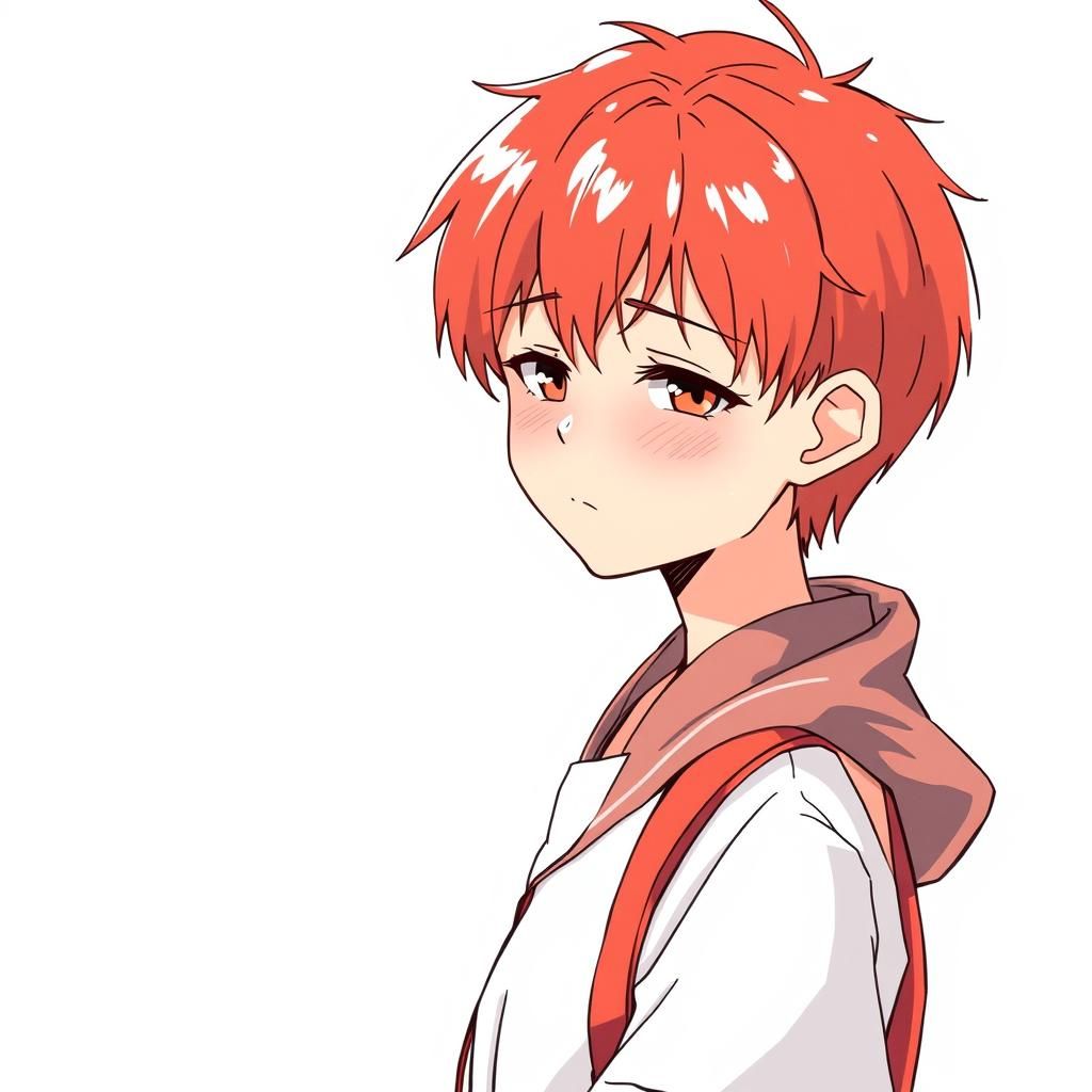 Shy Red-Haired Anime Boy in Watercolor Style