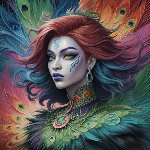 Fauvist Dragon Woman Portrait in Graffiti Art Style