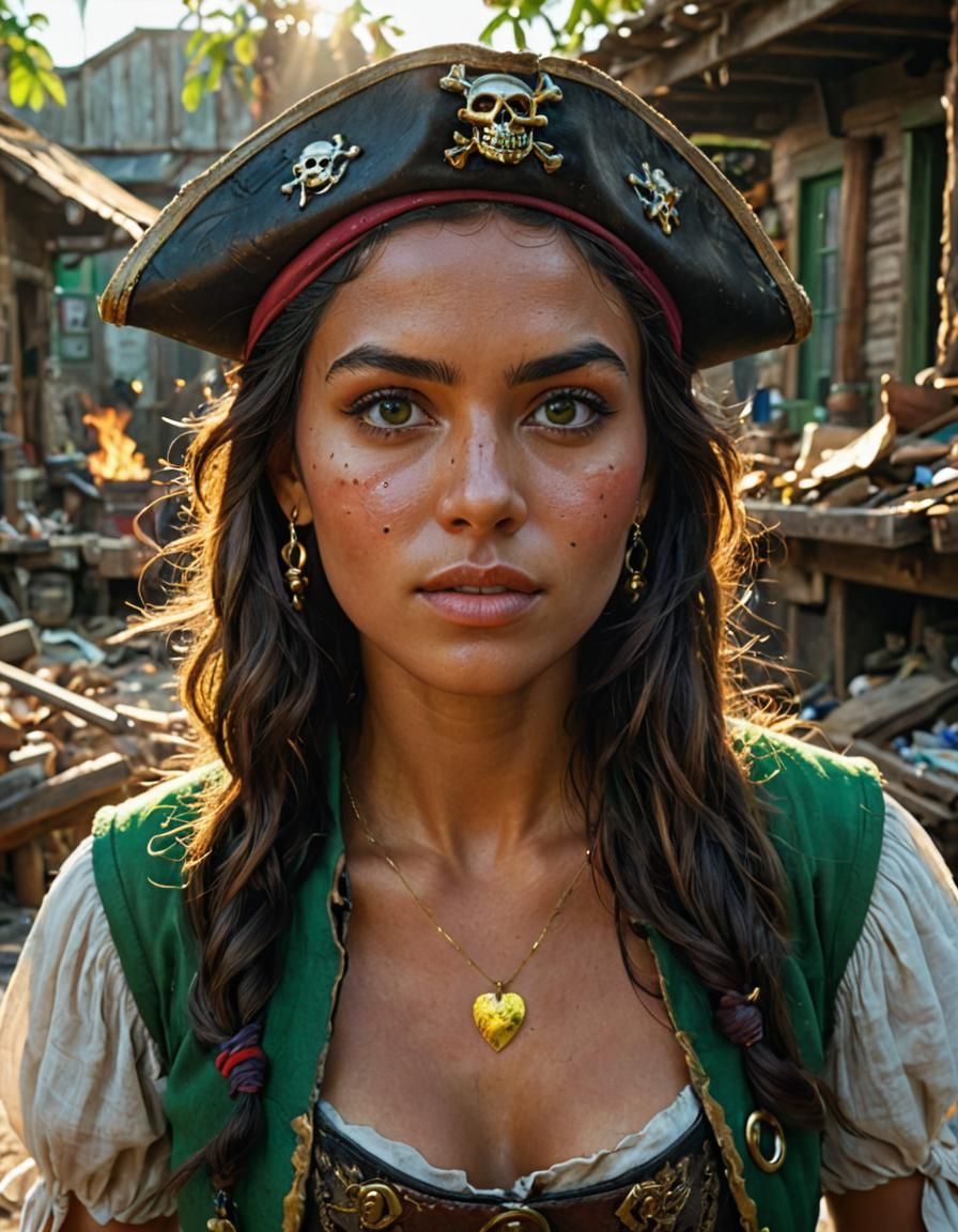 Hispanic Pirate Woman in Vibrant Oil Painting