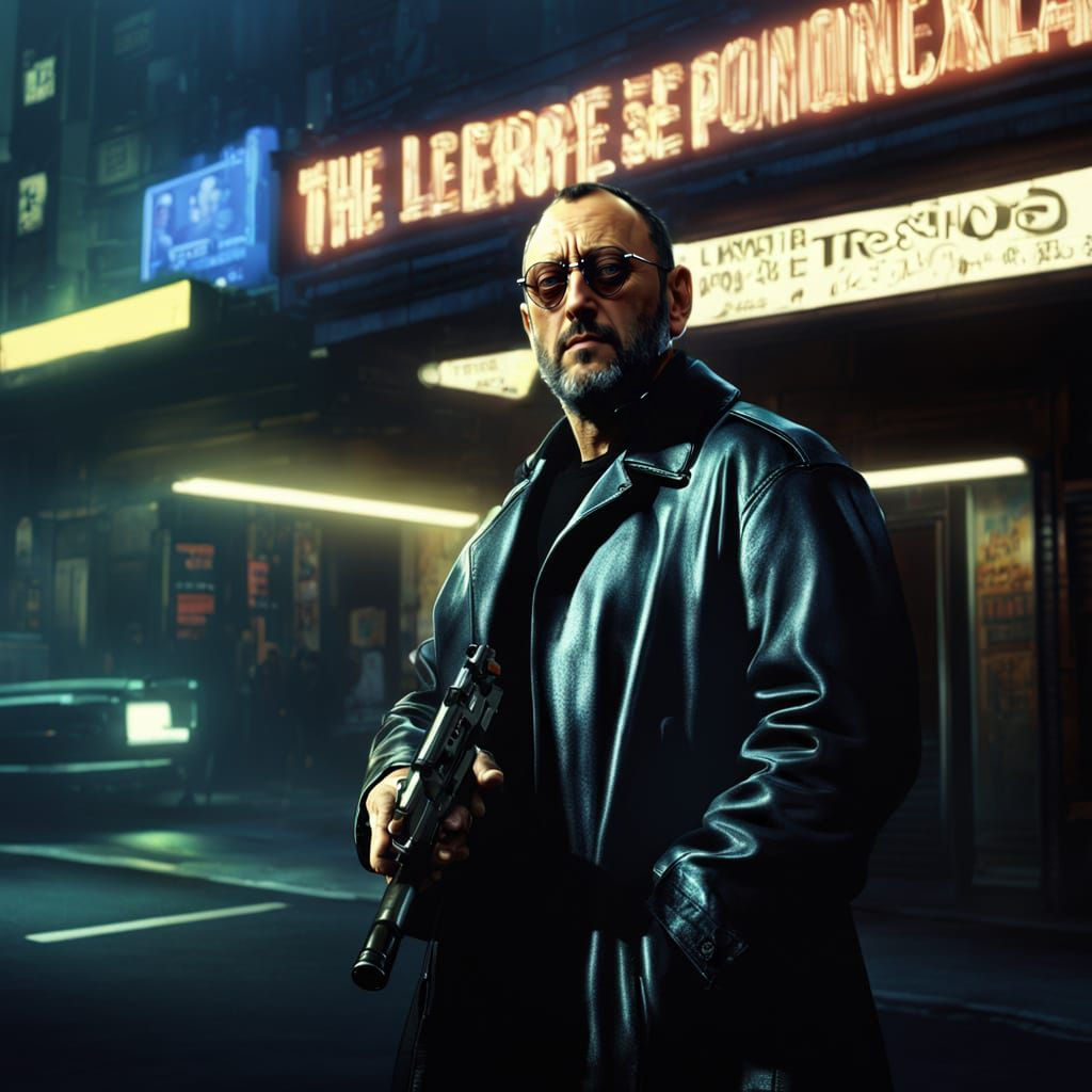 Jean Reno in Leon-Inspired Cyberpunk Neon Fantasy
