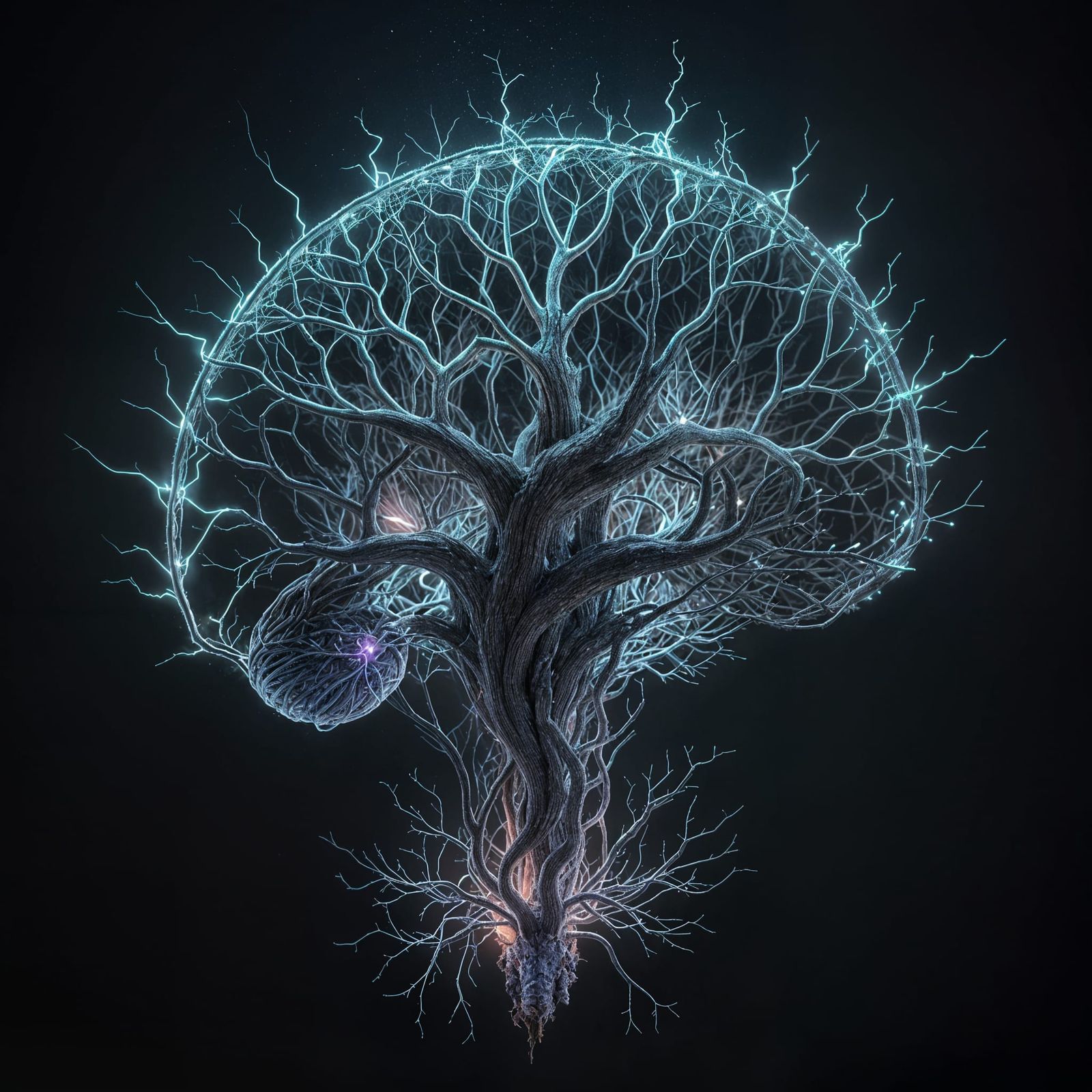 Glowing Brain Connections in a Futuristic Landscape