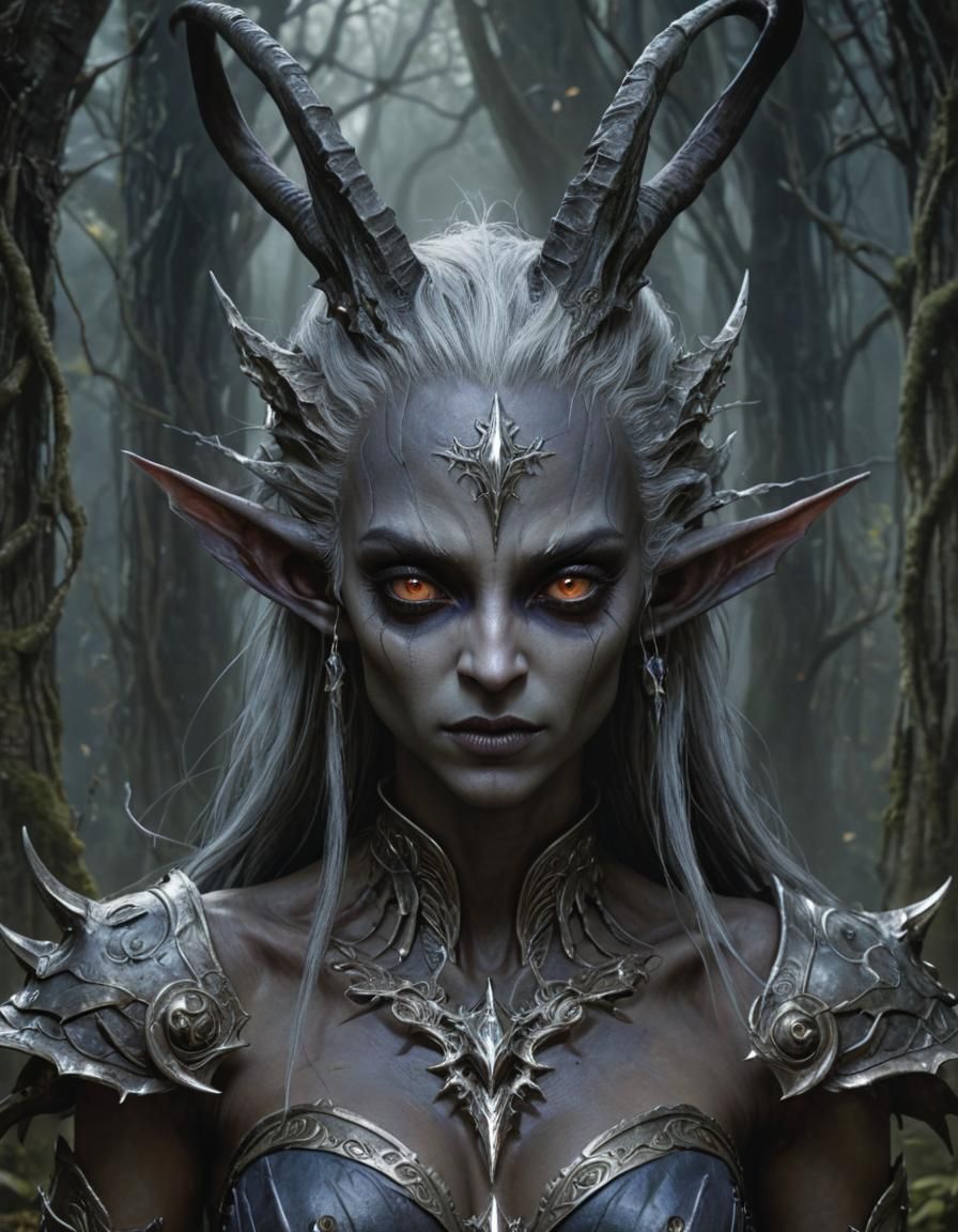 Hyperrealistic Dark Elf Portrait in Brian Froud Style