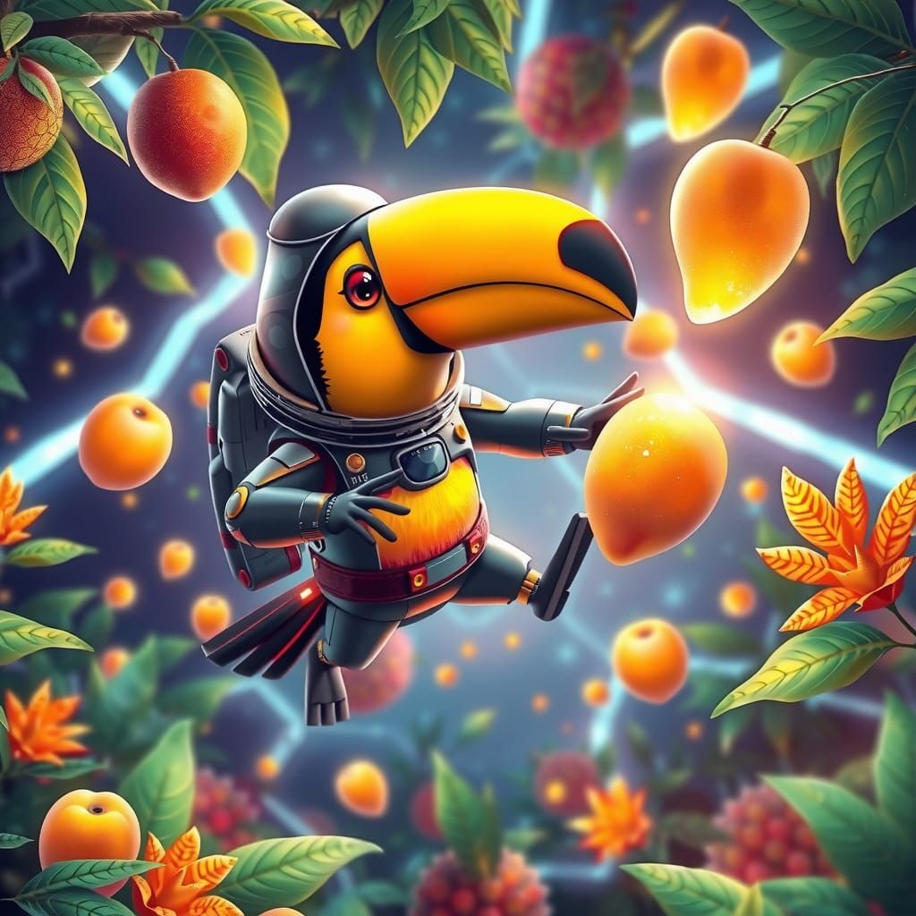 Toucan Astronaut in Zero-Gravity Rainforest, Frutiger Aero