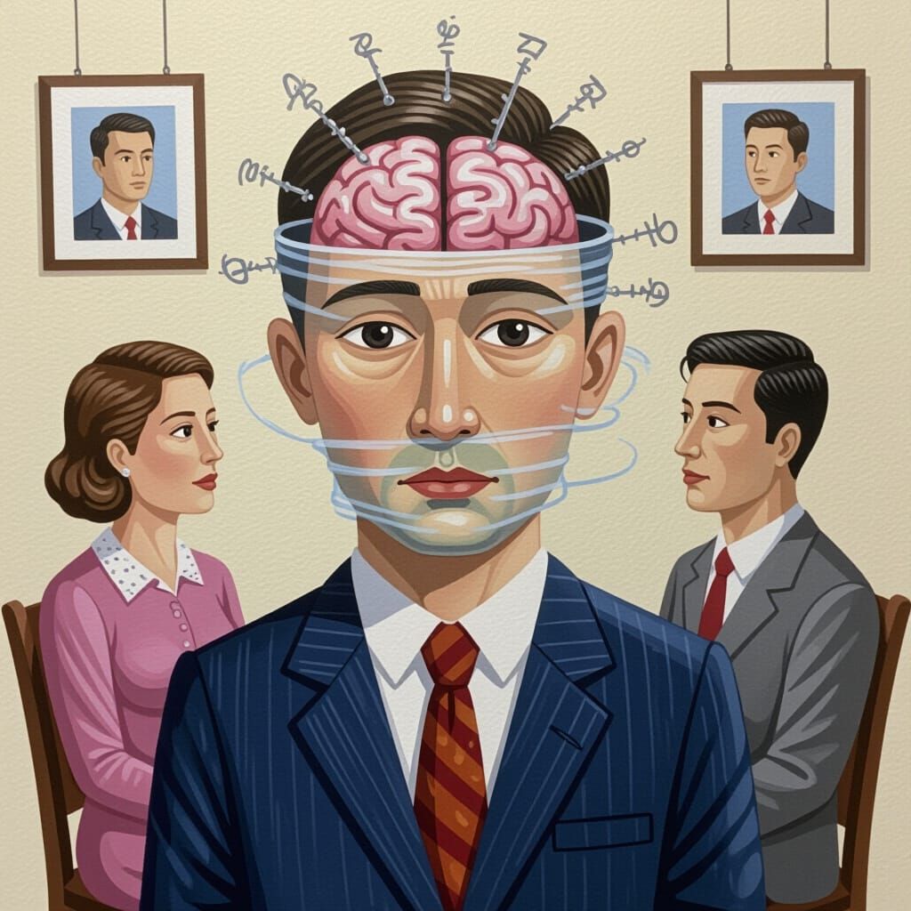 Brainwashing Scene in Gouache Painting Style