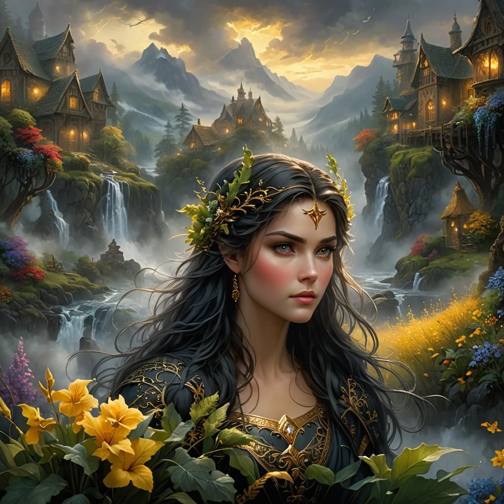 Viking Warrior with Golden Botanical Accents