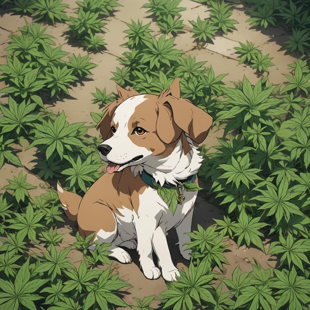 Dog with Weed in Anime Style