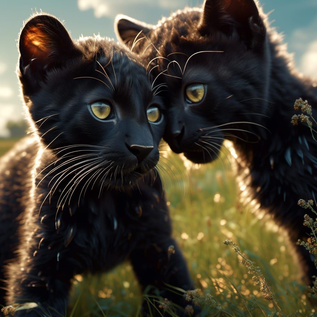 Hyperrealistic Kittens Playing in Grassy Sunshine