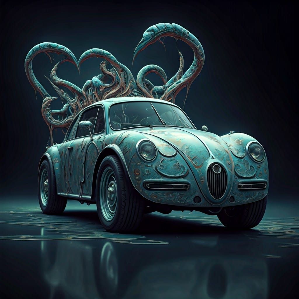Surreal Vehicle with Tentacle Arms, Dreamlike Art