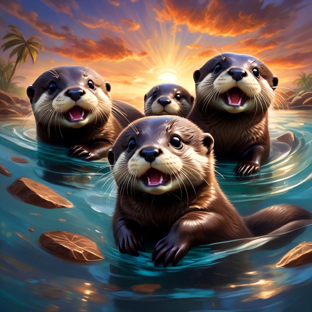 Baby Otters in the sea !