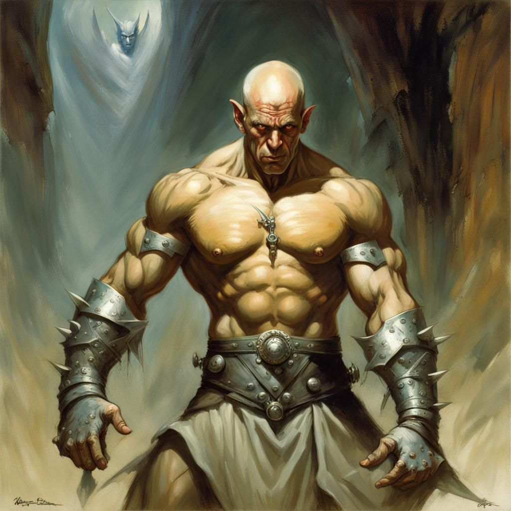 Bald Elf Monk in Astral Armor, Fantasy Art