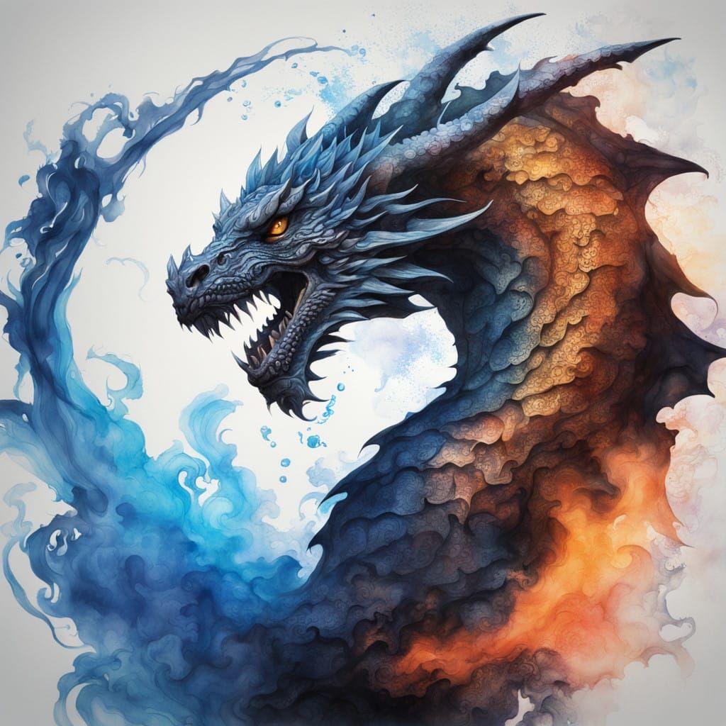 Dragon in Sunset Glory, Impasto Painting Style