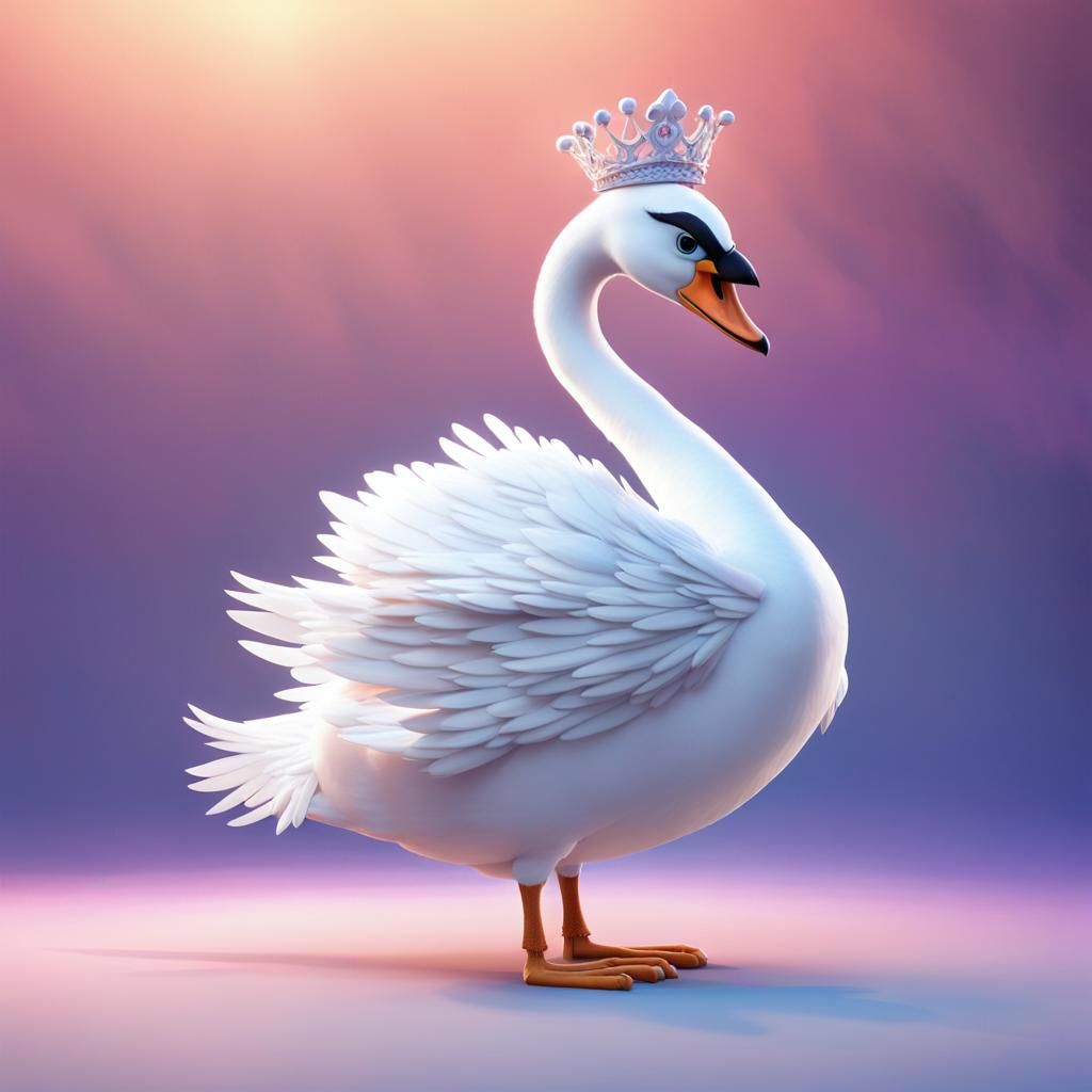 Swan Princess in White Dress, 3D Digital Art