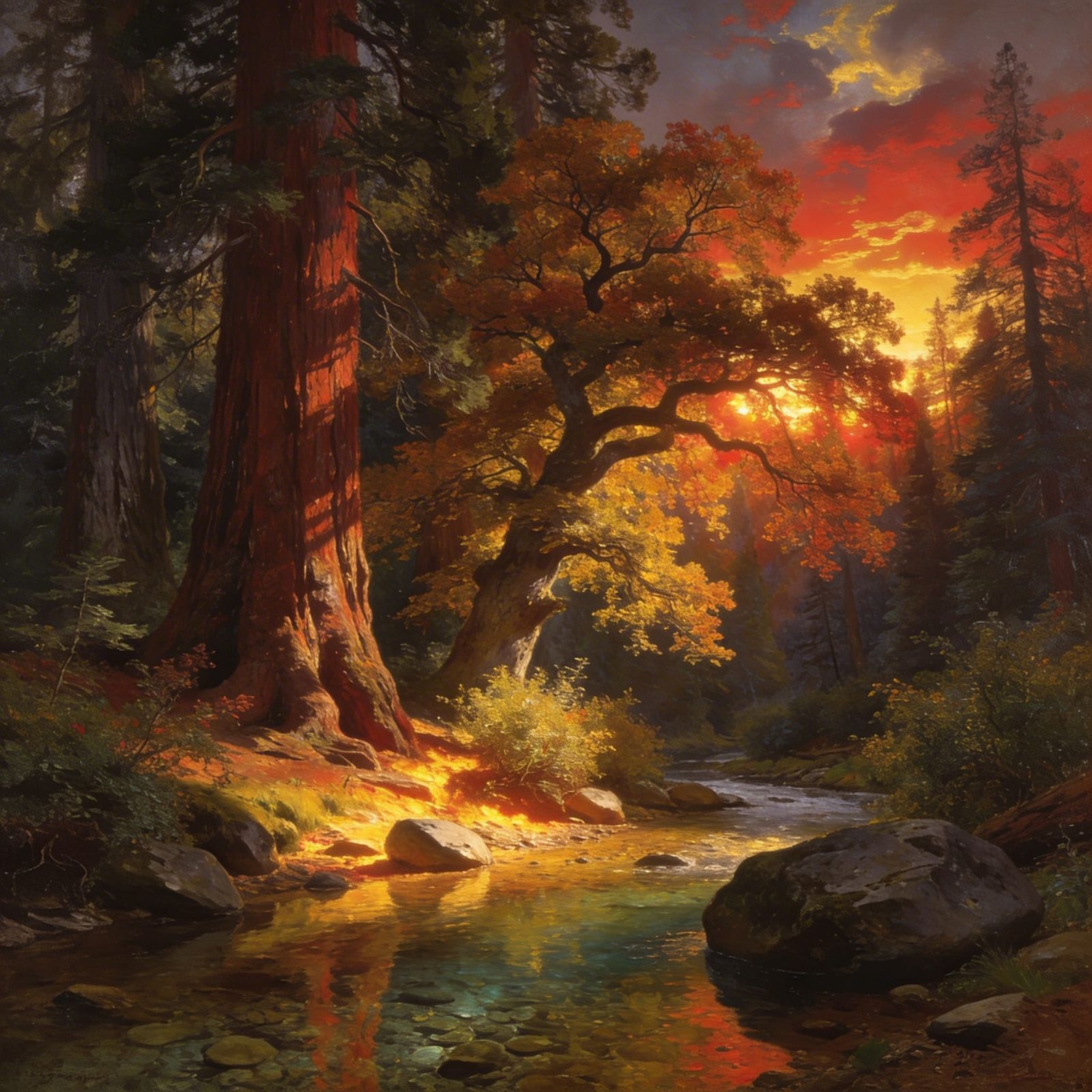 Sunrise Over Majestic Redwood Forest River