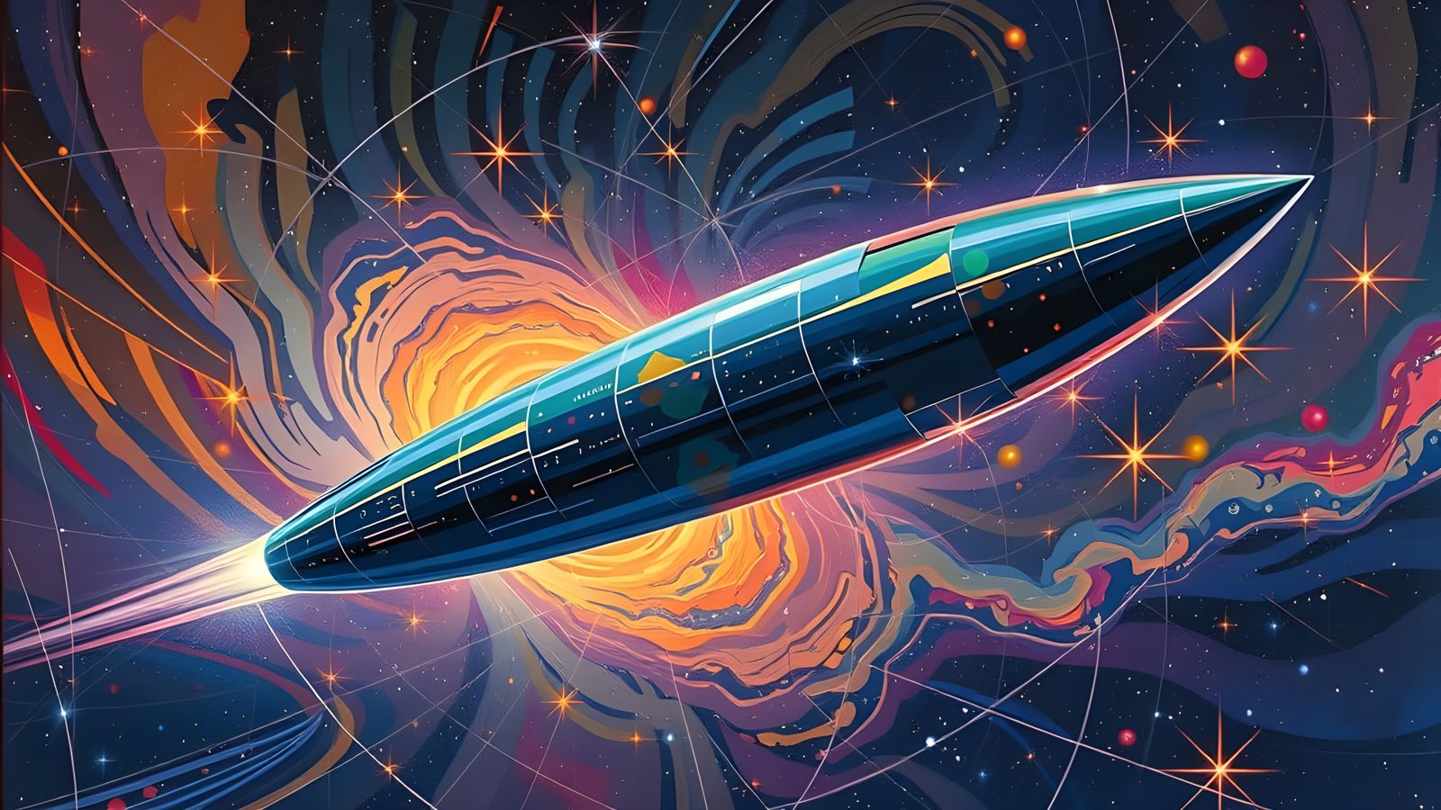 Iridescent Cylinder in Colorful Abstract Cosmos