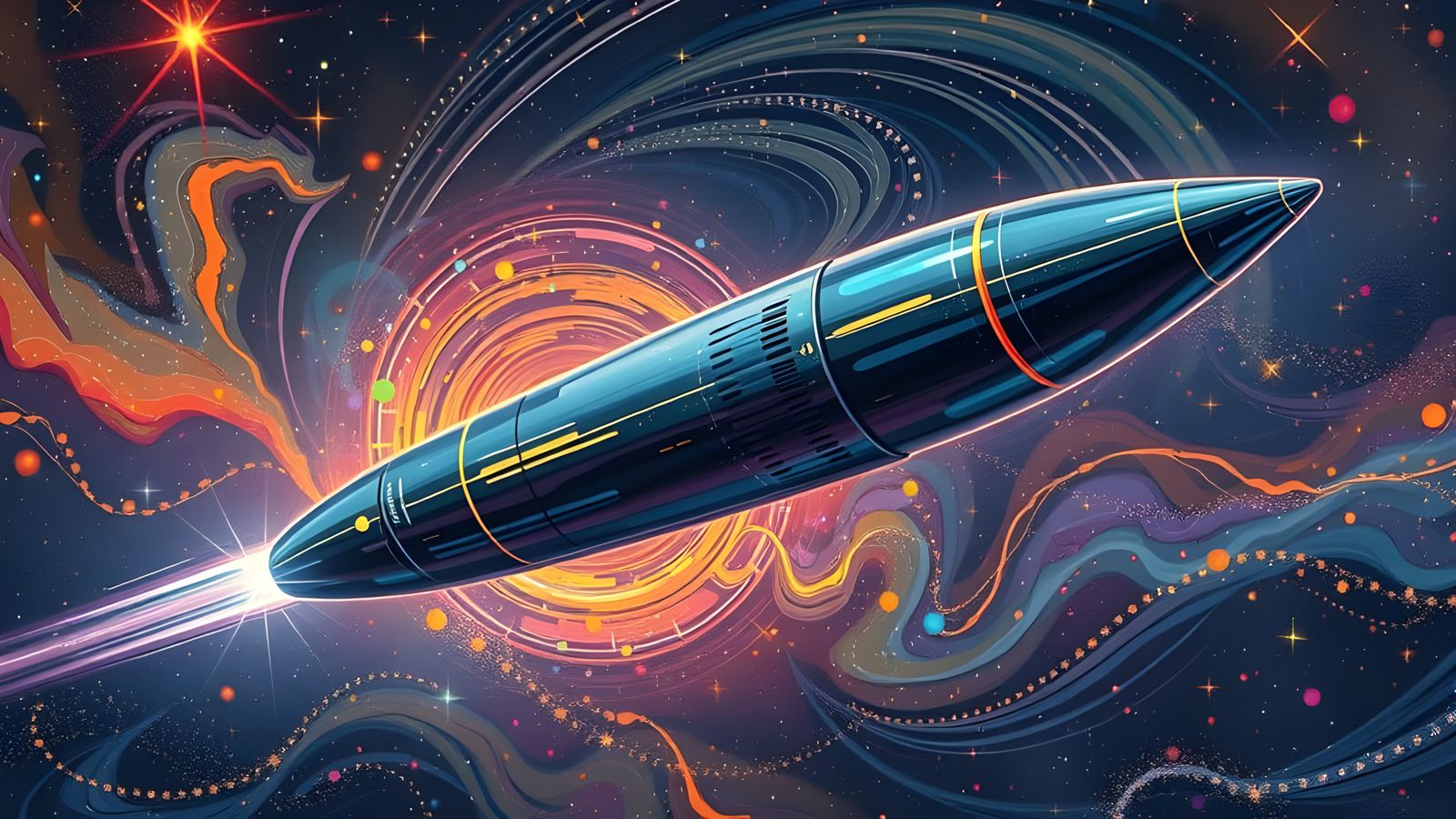 High-Velocity Cylinder in Surrealist Cosmic Dreamscape