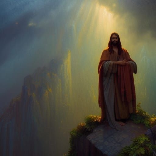 Majestic Figure Above Pyramid in Expressionist Style