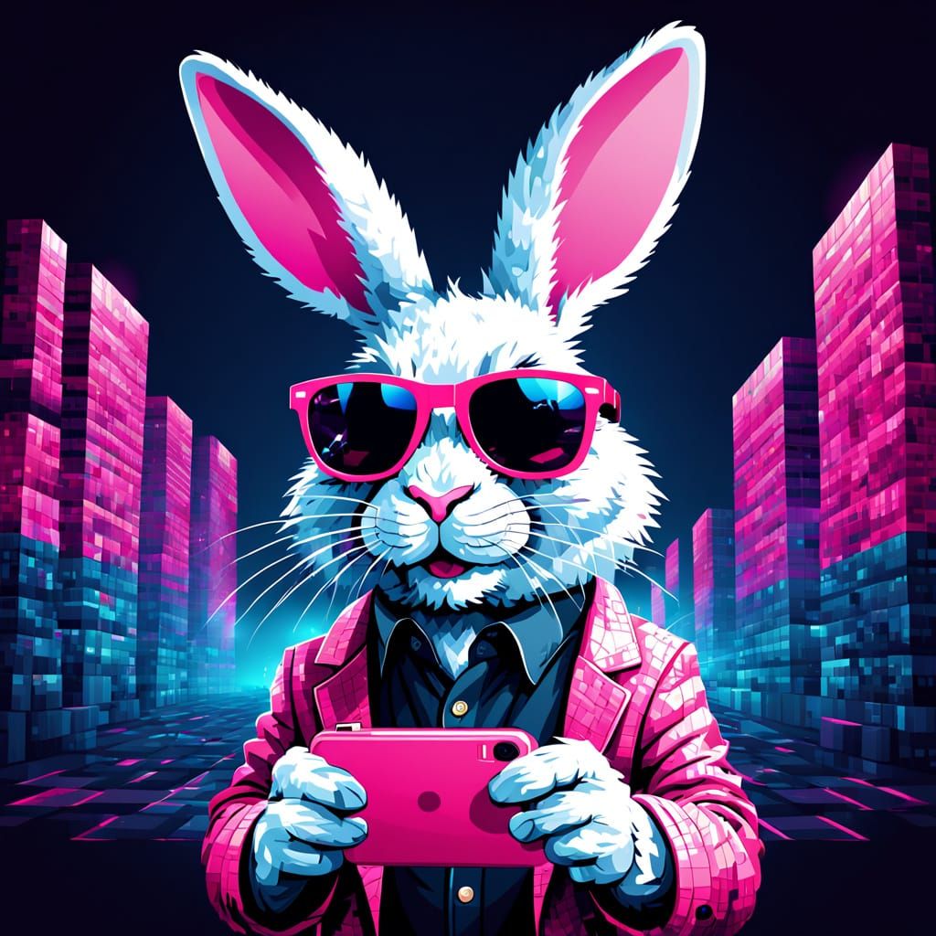 Cool Rabbit Party Animal in Pixel Art Vector Style