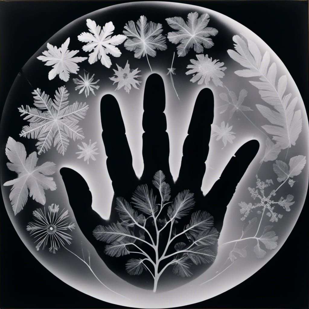Photogram Handprint with Leaves and Flowers in Rayograph Sty...
