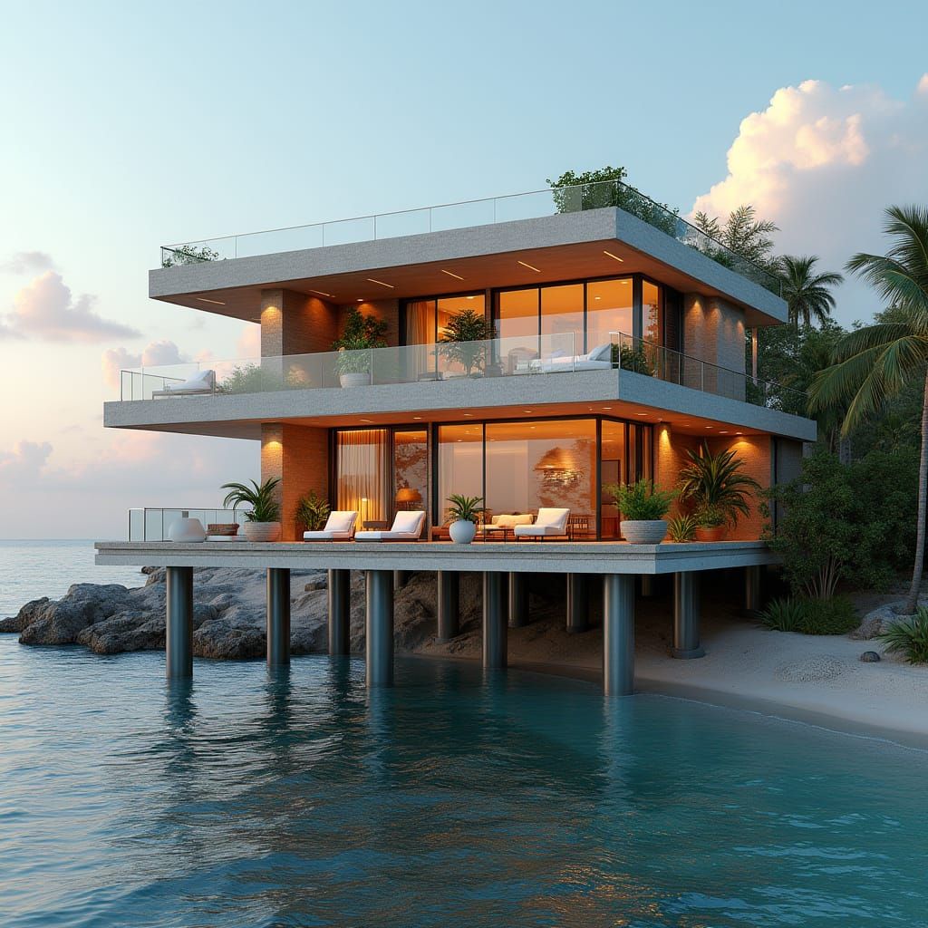 Majestic Modern Beach House Elevated on Sturdy Stilts