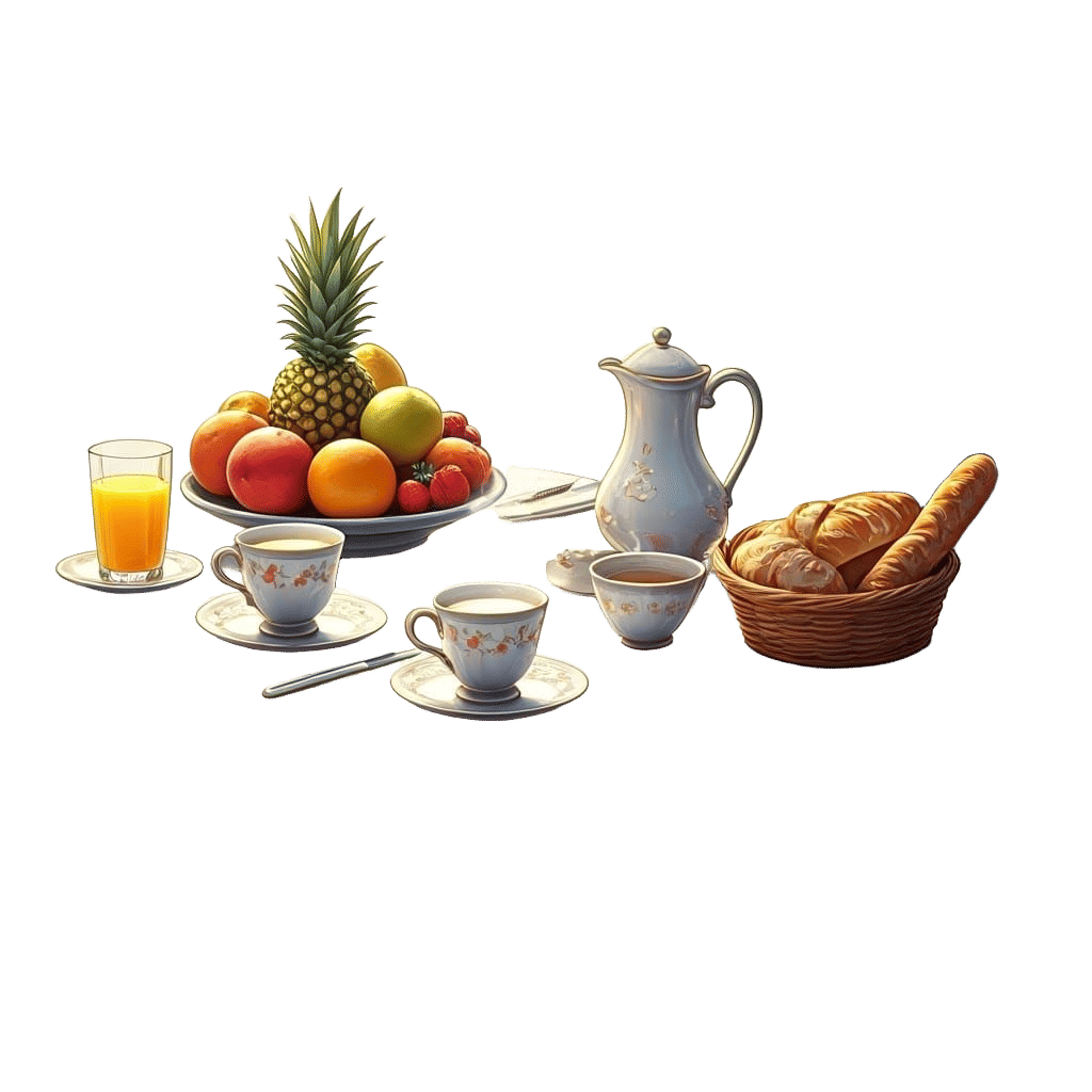 Cartoon Table with Milk and Fruit, Detailed Matte Painting