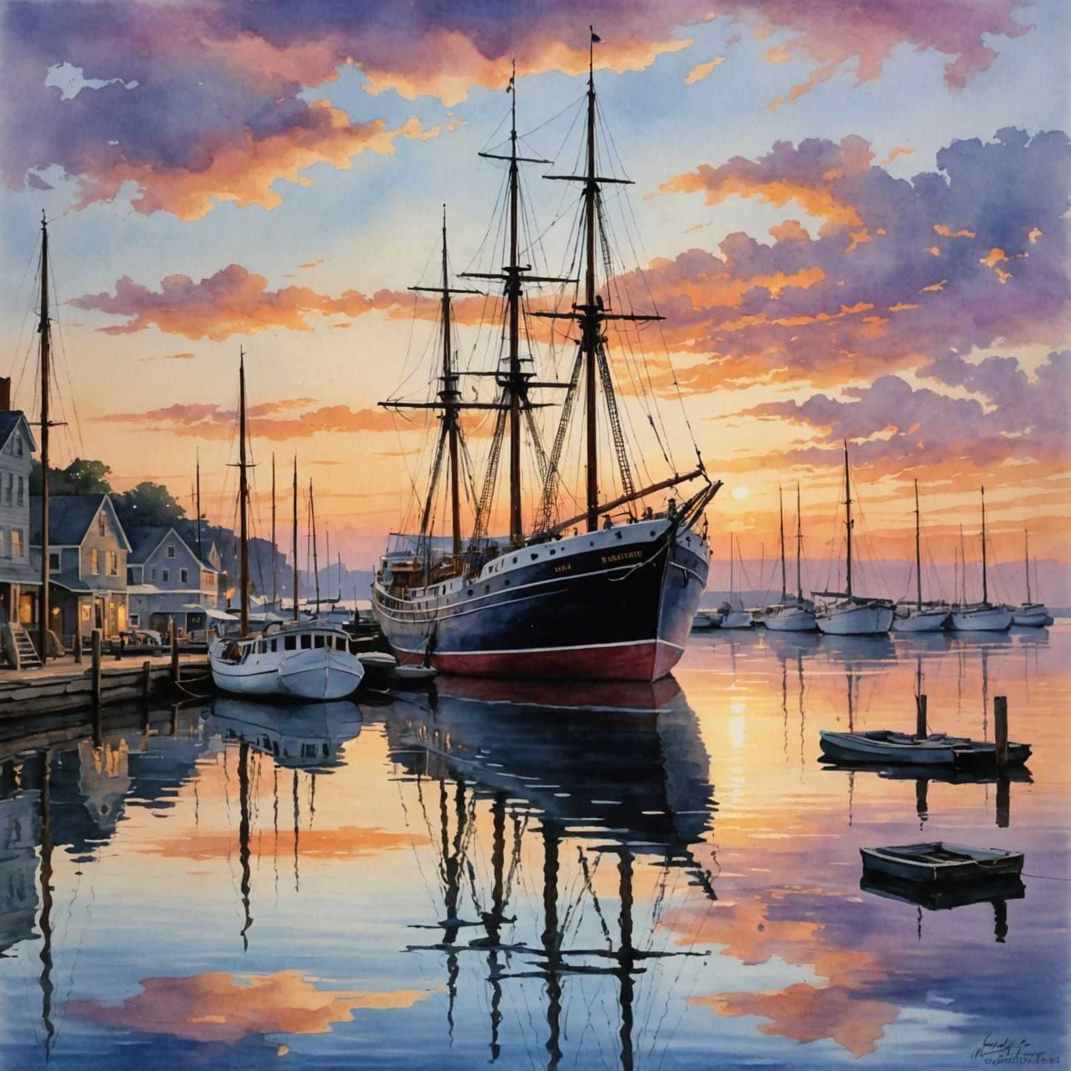 Impressionistic Harbor Scene at Dusk