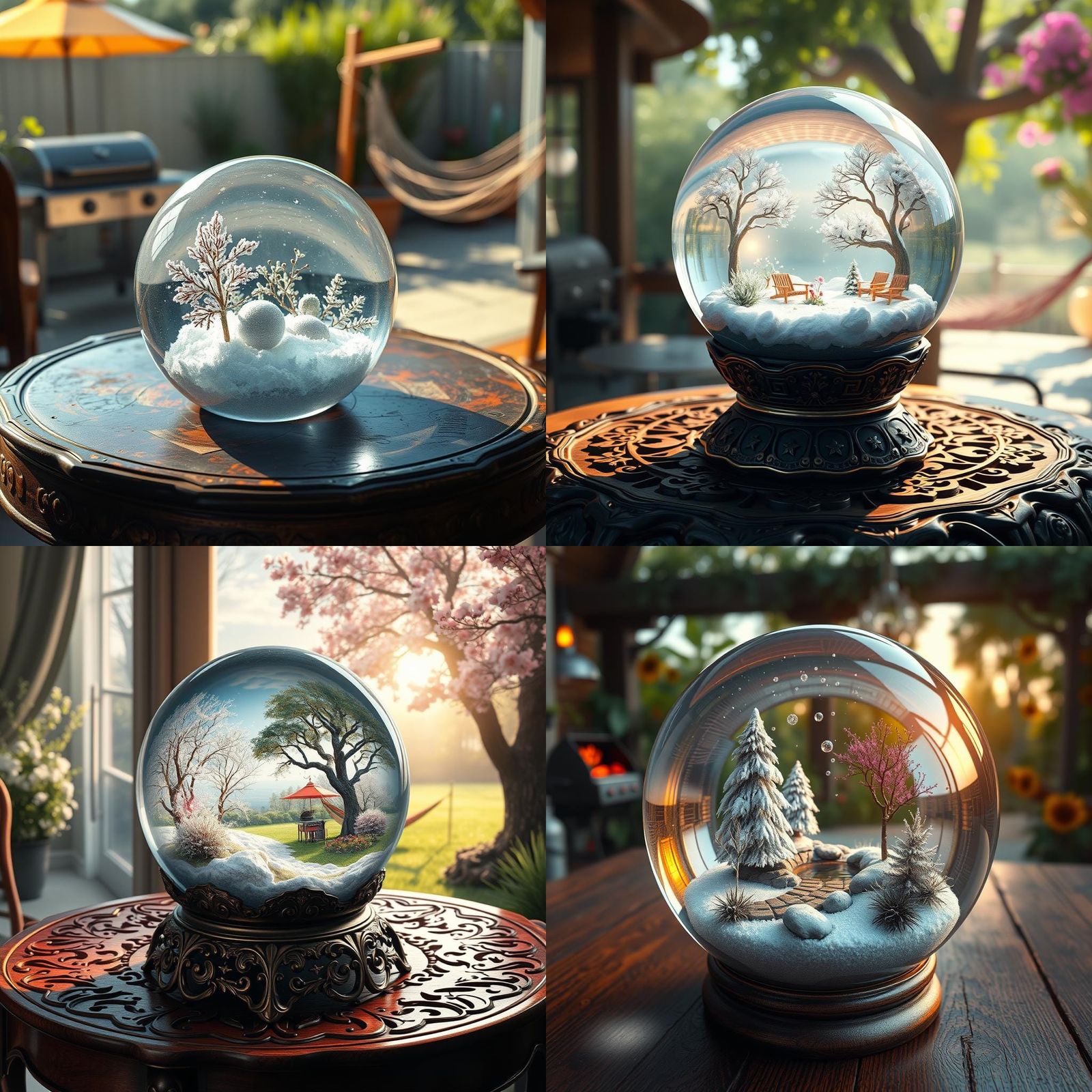 Winter Garden in Crystal Ball Reflects Summer