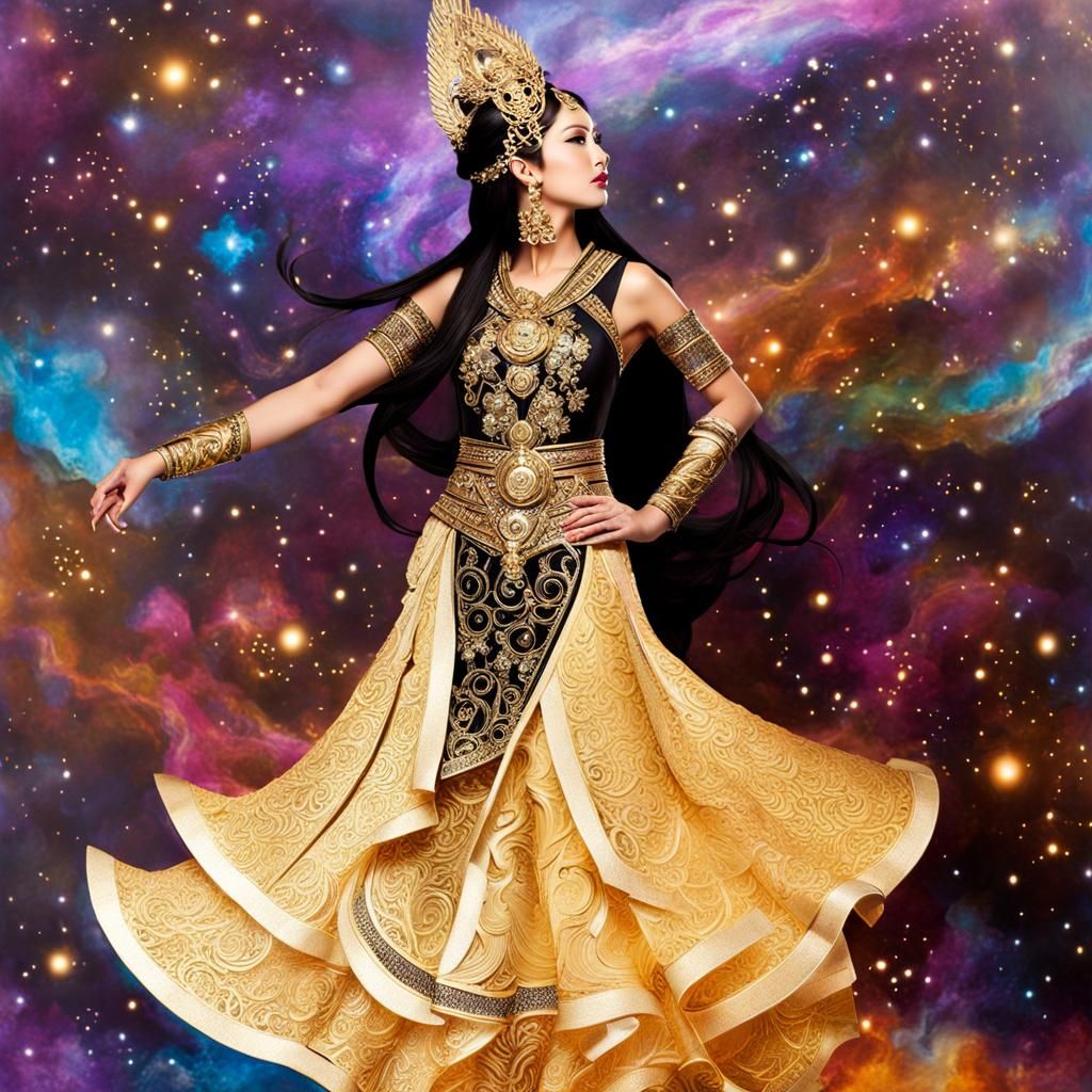 Spectacular Cosmic Goddess Dancing in Fantasy Galaxies