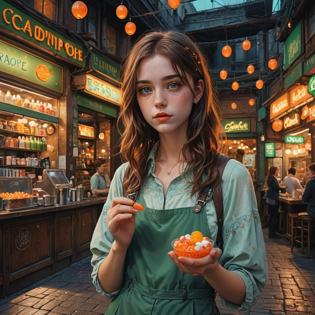 Girl with Candy: Detailed Matte Painting with Vibrant Colors
