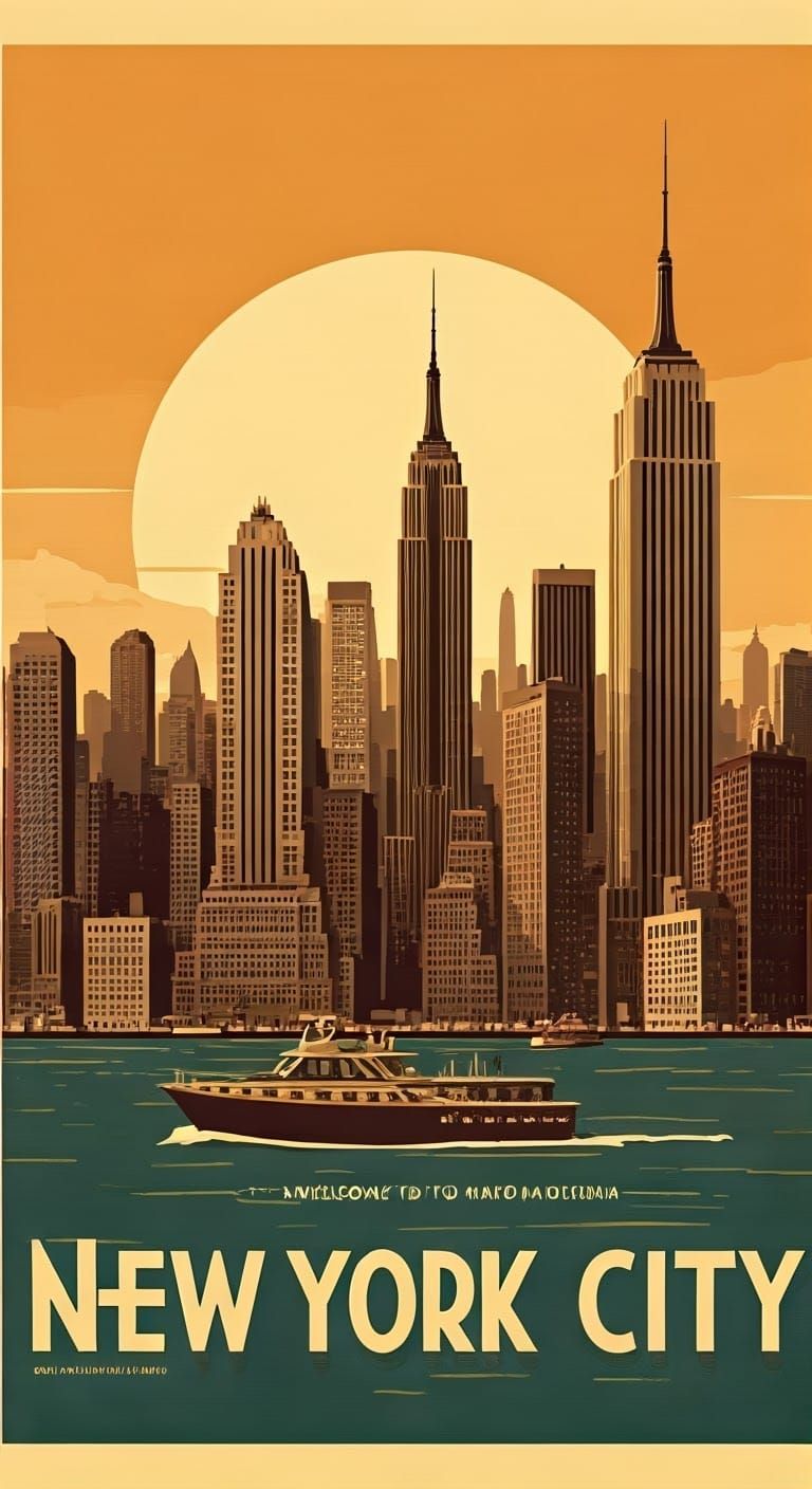 Vintage Travel Poster of New York City in Sepia