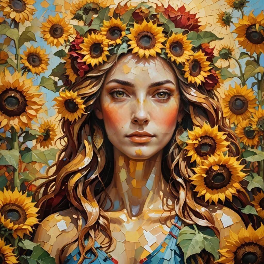 Autumn Goddess Portrait with Sunflowers