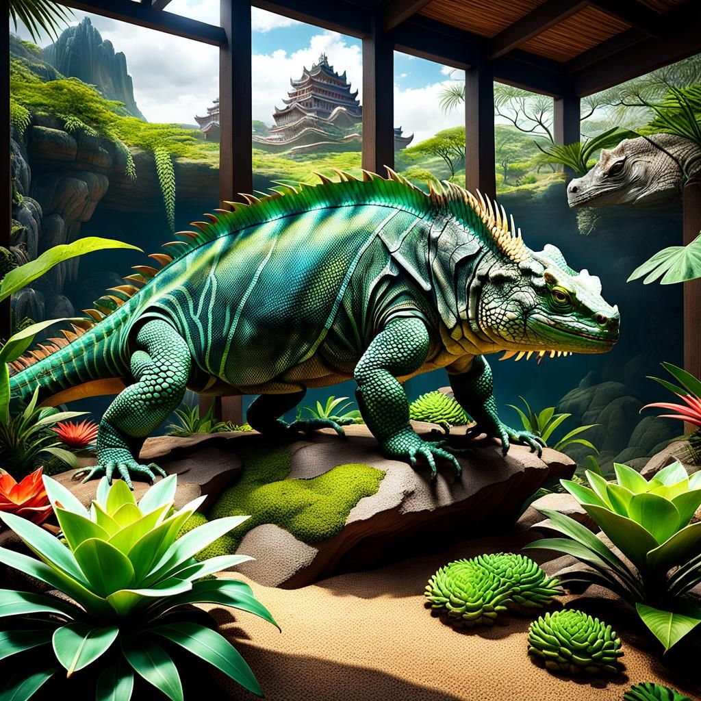 Zoo Terrarium with Iguanas and Komodo Dragons