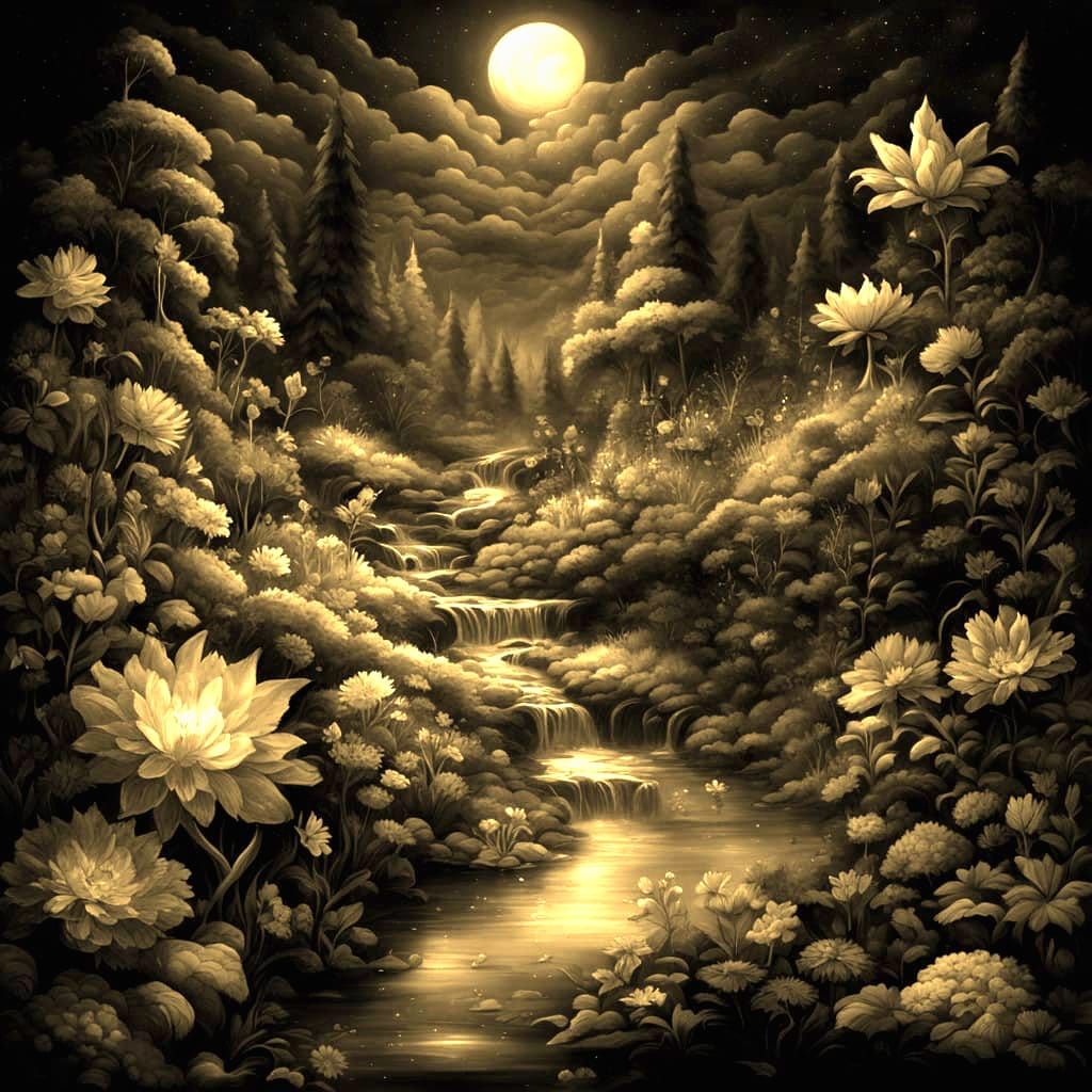 Surreal Botanical Realm at Nighttime