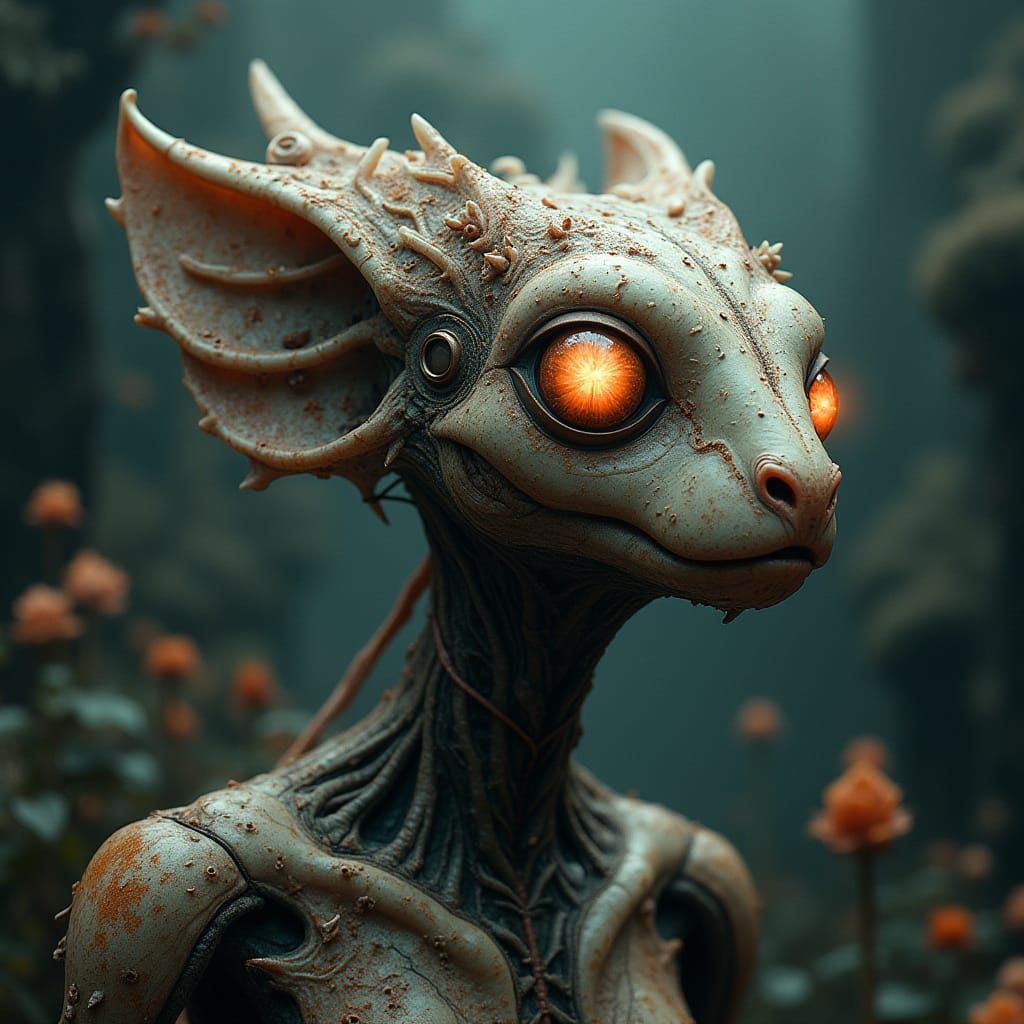 Surreal Hybrid Creature in Alien Landscape