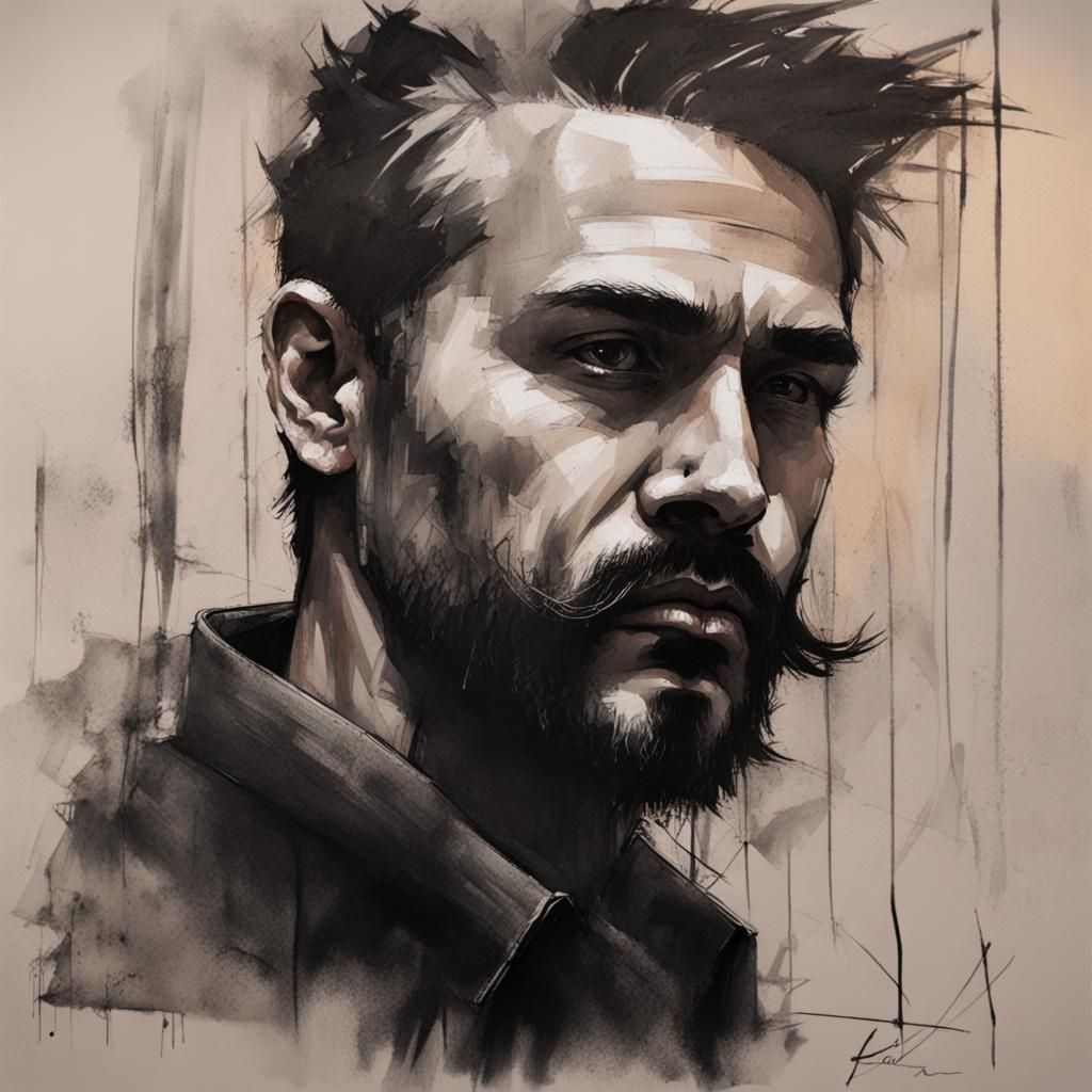 Expressive Portrait of Bearded Man in Abstract Style