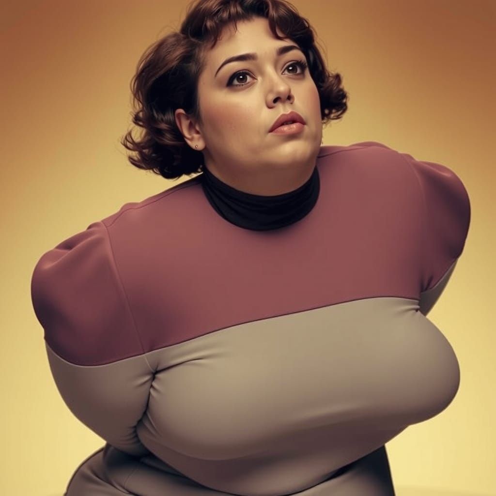 Stocky Woman With Burgundy Hair, Bokeh Photography