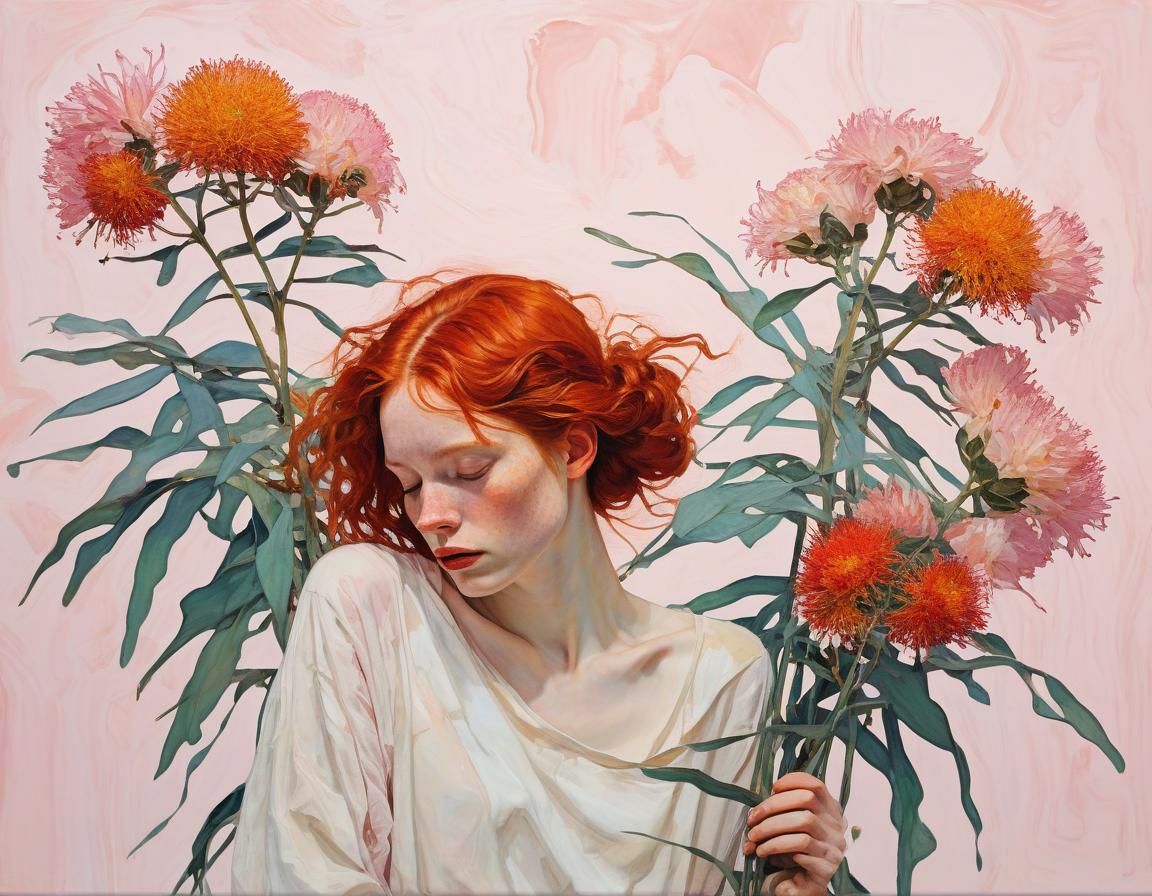 Girl with Native Flowers in Ethereal Style