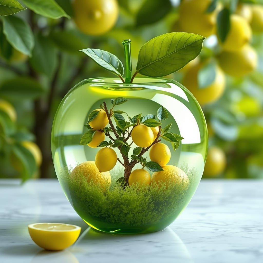 Ethereal Lemons Bloom Within a Lime Green Crystal