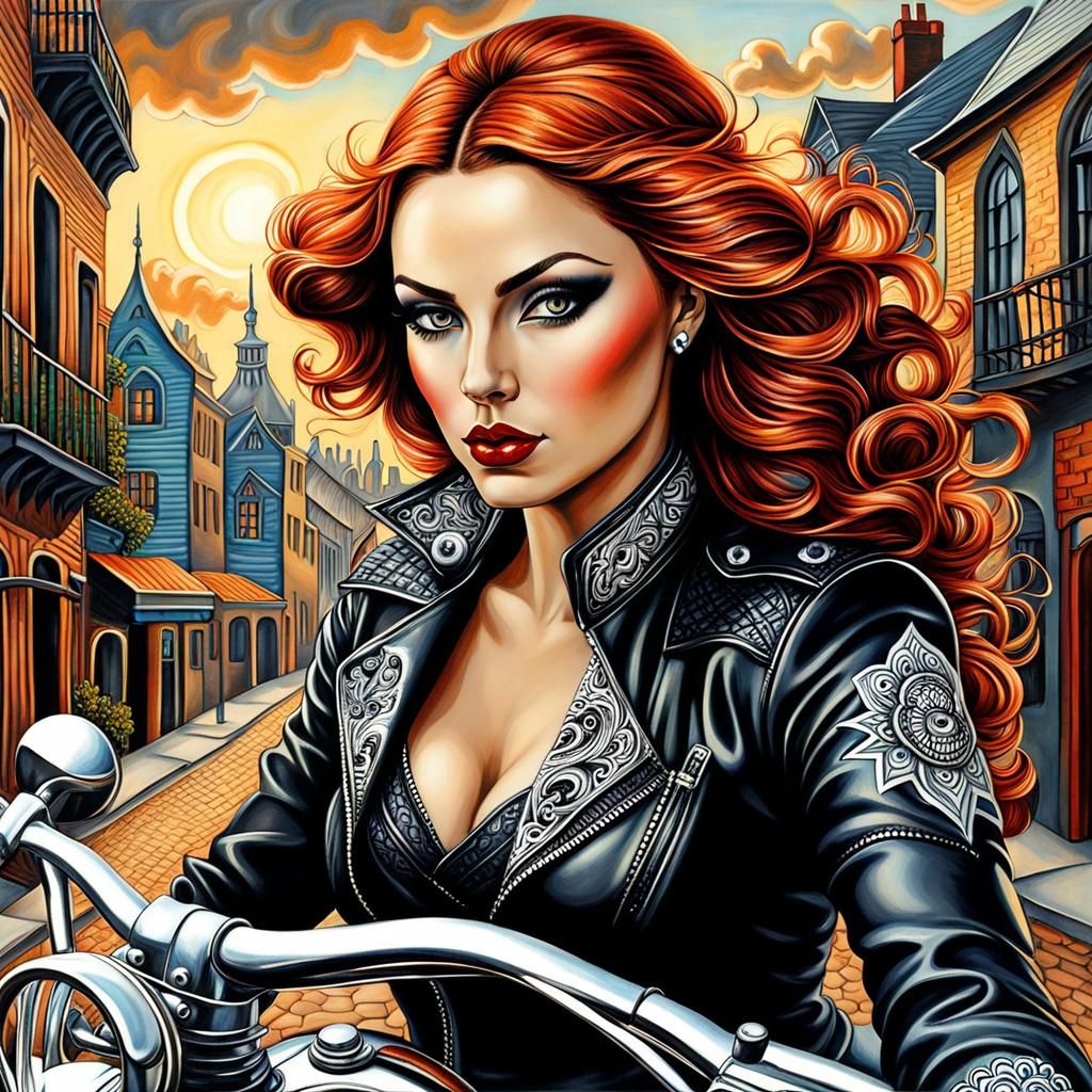 (((outlaw biker girl))) , Zentangle Tamara de Lempicka in th...