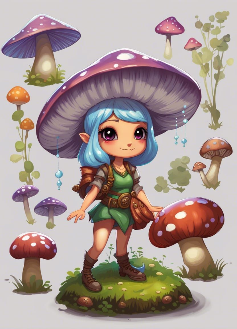 Fairy Woman with Mushrooms in Dungeons and Dragons Style