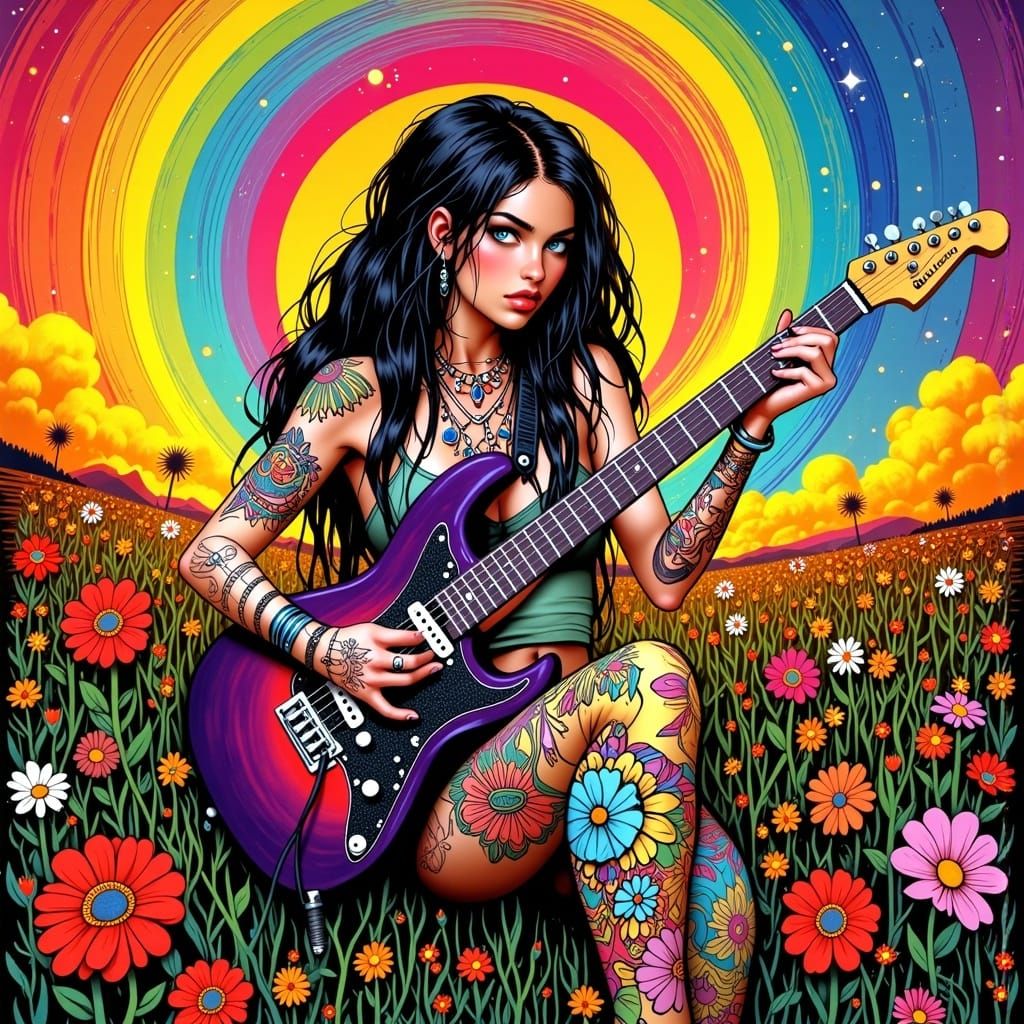 Psychedelic Goddess in a Rainbow Meadow