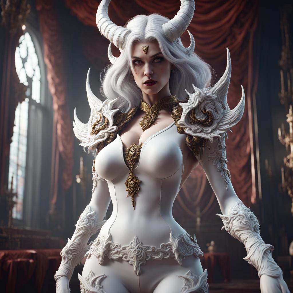 Detailed White She-Demon Secretary Concept Art