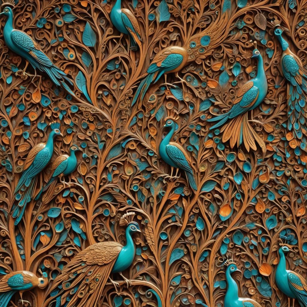 Aceh House with Peacocks in Abstract Expressionism