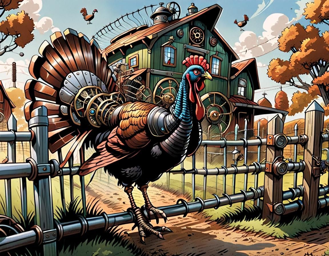 Steampunk Turkey in Hyperdetail Cartoon Comic Art