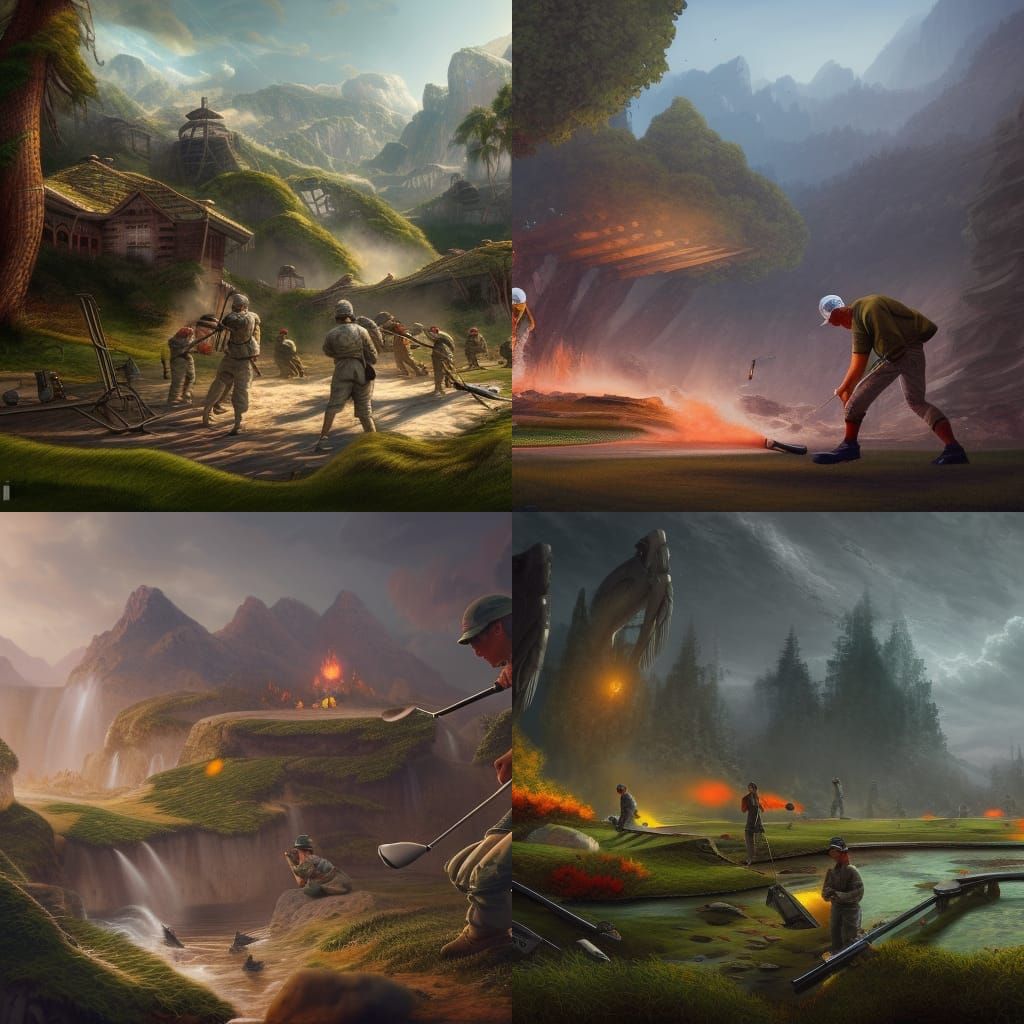 Golfers at War: Detailed Matte Painting