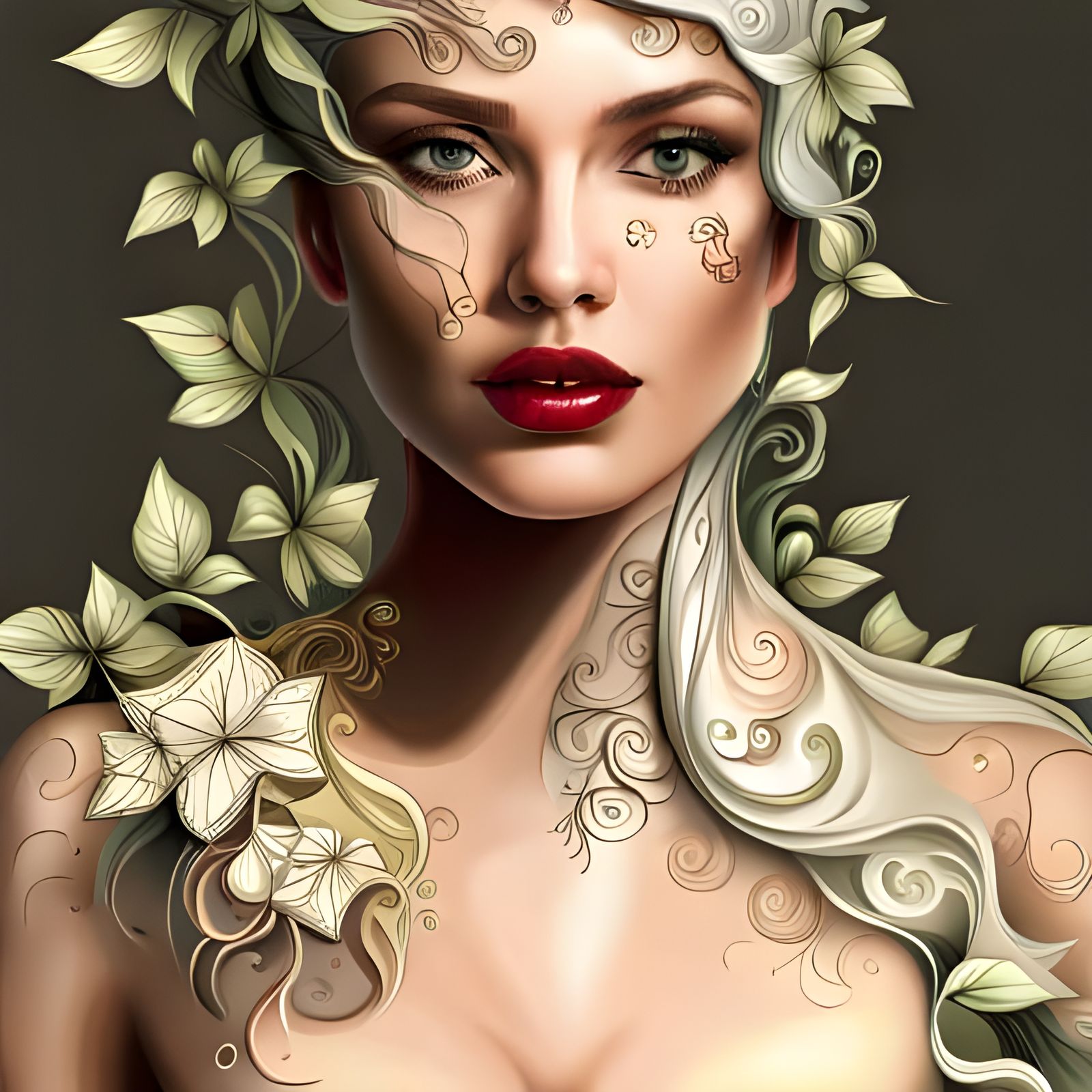 Woman in Vines with Abstract Fractal Design